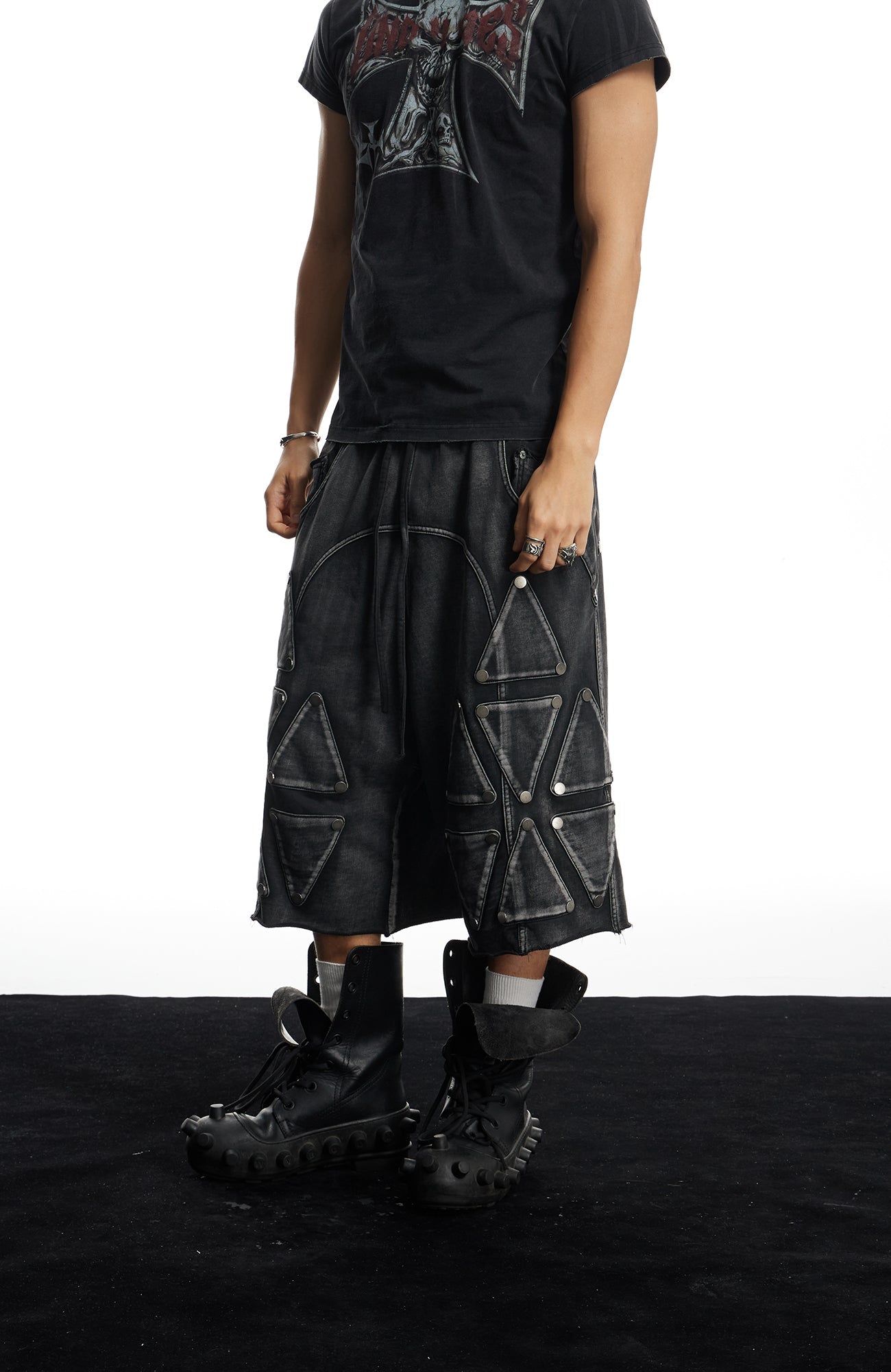 DND4DES Washed Geometric Panel Shorts-Shorts-S (Preorder)-Free Shipping Leatheretro