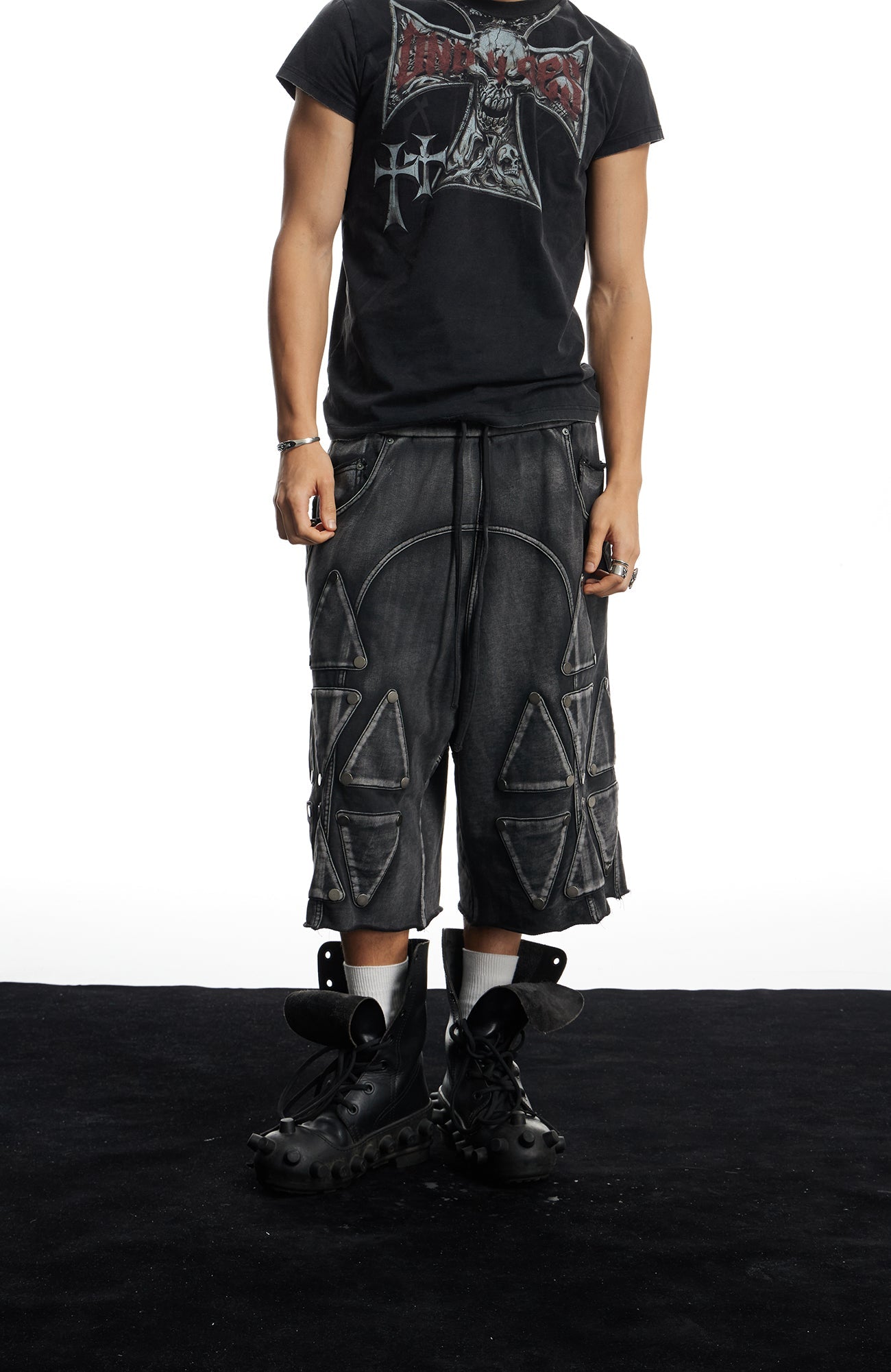 DND4DES Washed Geometric Panel Shorts-Shorts-S (Preorder)-Free Shipping Leatheretro