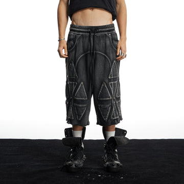 DND4DES Washed Geometric Panel Shorts-Shorts-S (Preorder)-Free Shipping Leatheretro