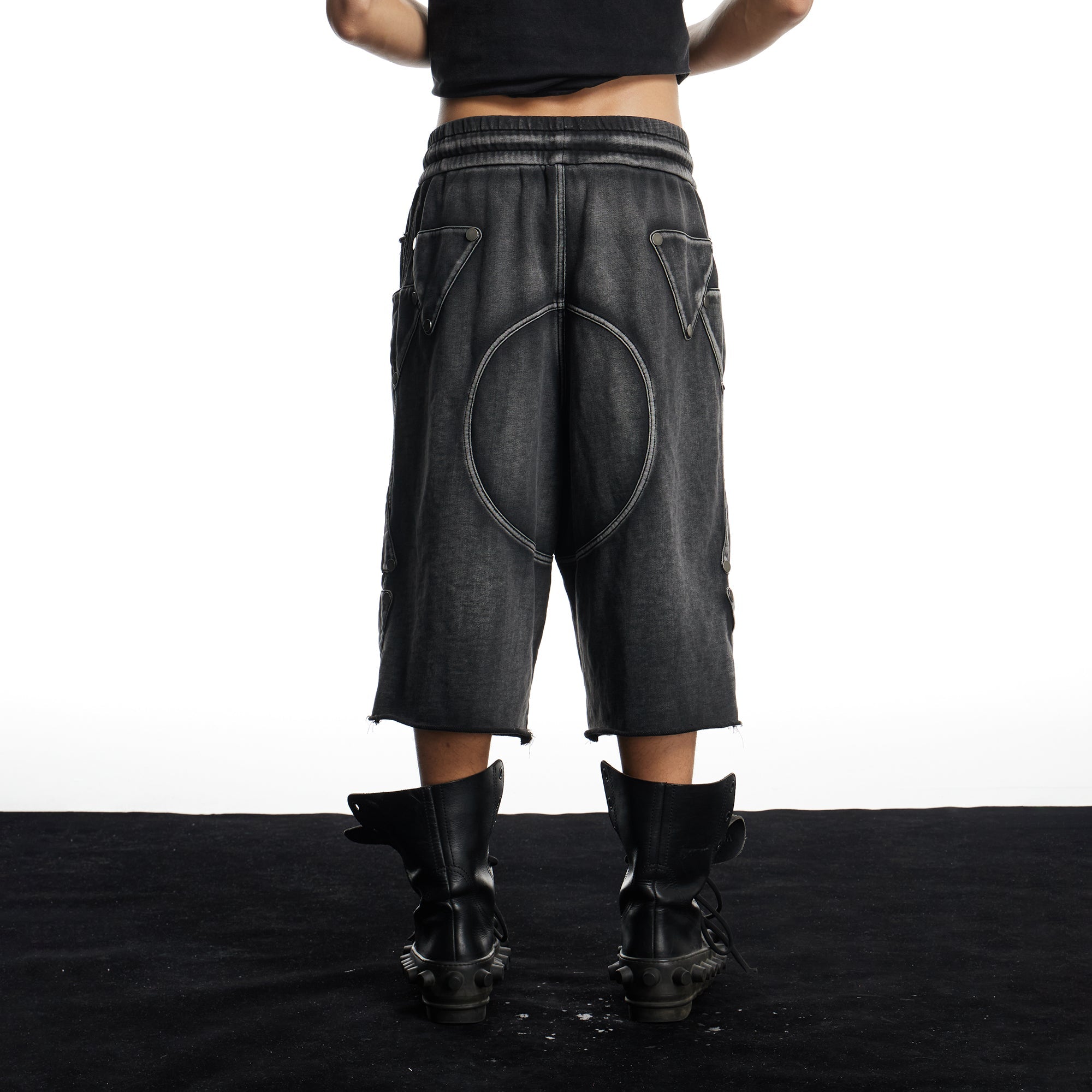 DND4DES Washed Geometric Panel Shorts-Shorts-S (Preorder)-Free Shipping Leatheretro