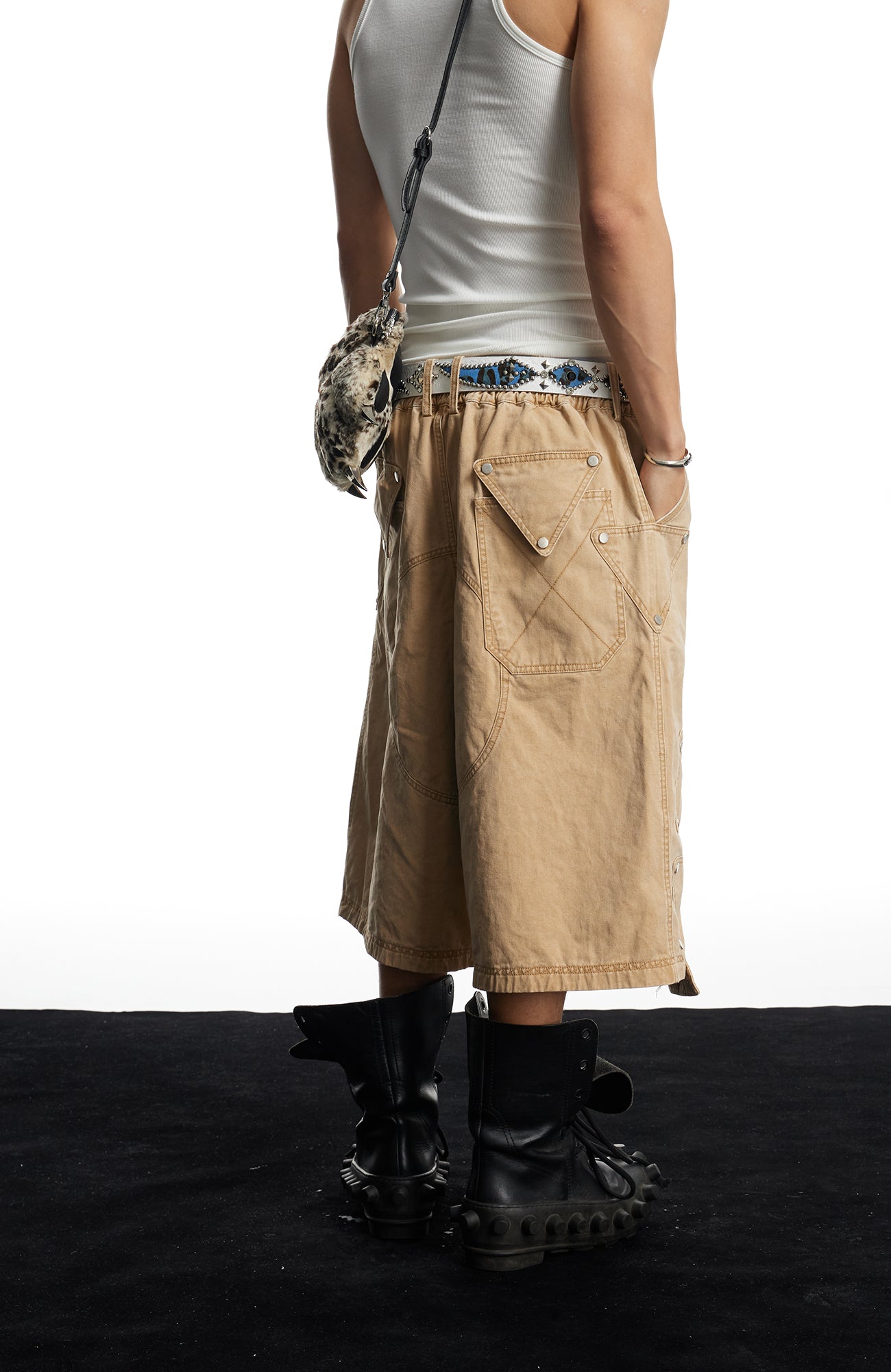 DND4DES Geometric Panel Studded Wide-Leg Shorts-Shorts-S (Preorder)-Free Shipping Leatheretro