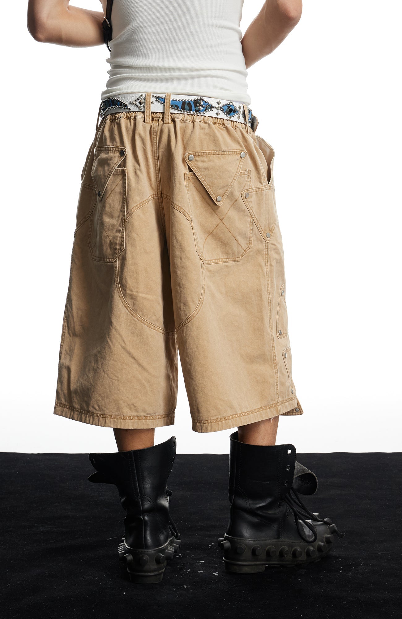 DND4DES Geometric Panel Studded Wide-Leg Shorts-Shorts-S (Preorder)-Free Shipping Leatheretro