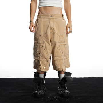 DND4DES Geometric Panel Studded Wide-Leg Shorts-Shorts-S (Preorder)-Free Shipping Leatheretro