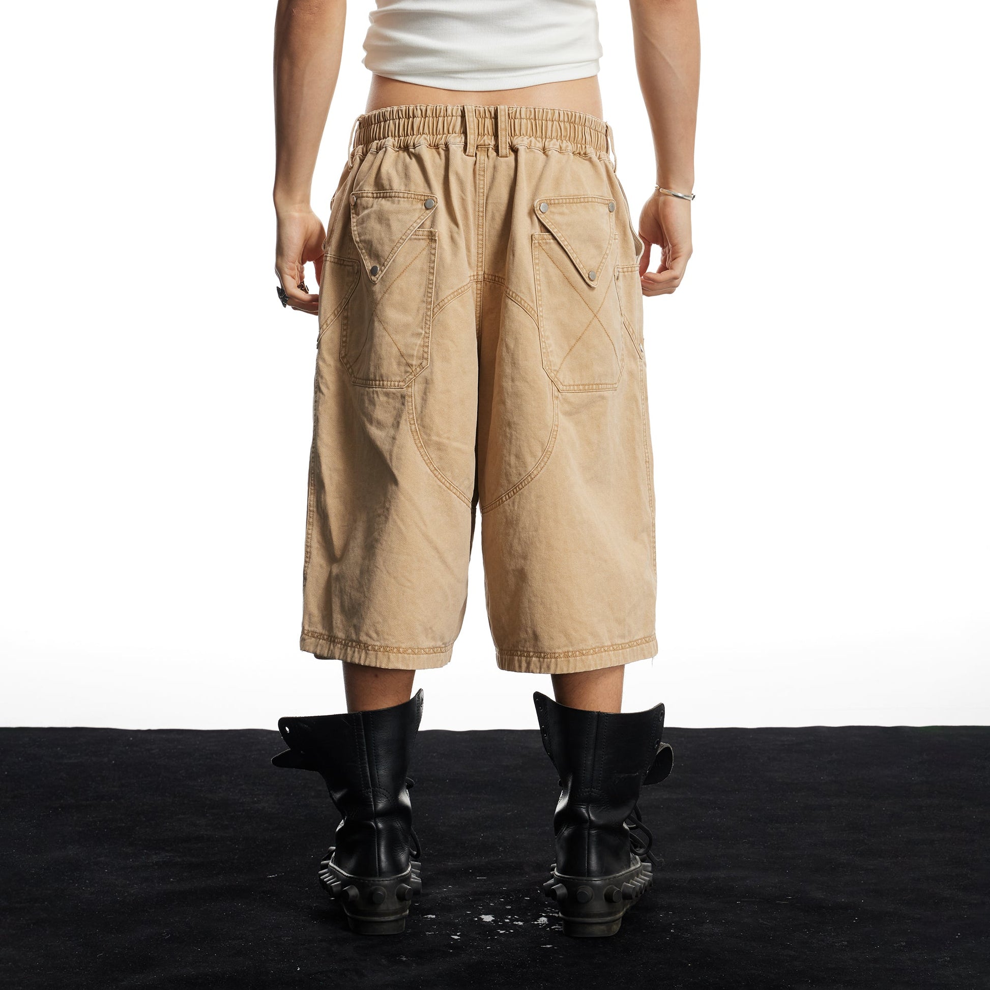 DND4DES Geometric Panel Studded Wide-Leg Shorts-Shorts-S (Preorder)-Free Shipping Leatheretro