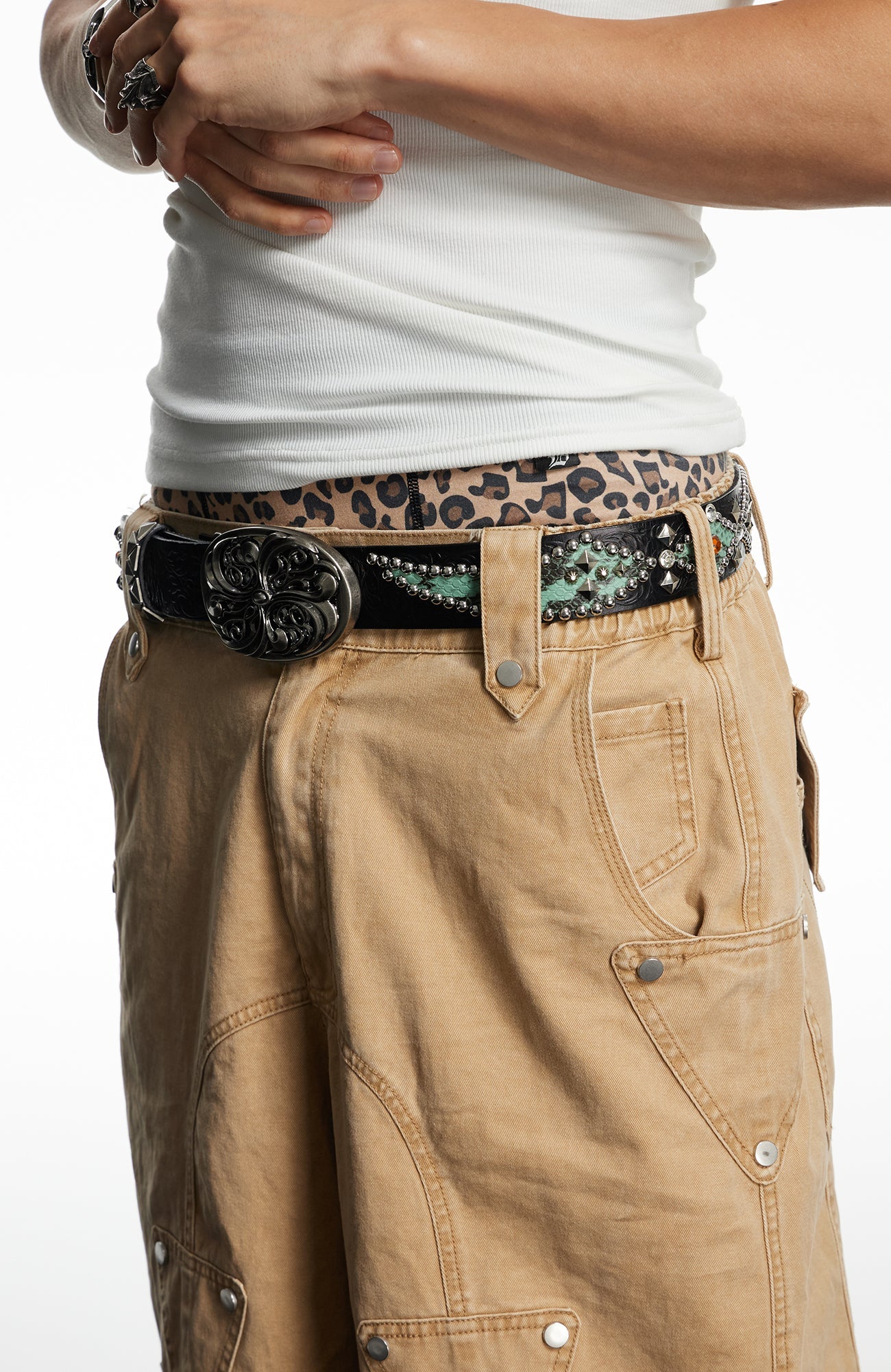 DND4DES Studded Engraved Leather Belt-Accessories-Black (Zebra Pattern)-Free Shipping Leatheretro