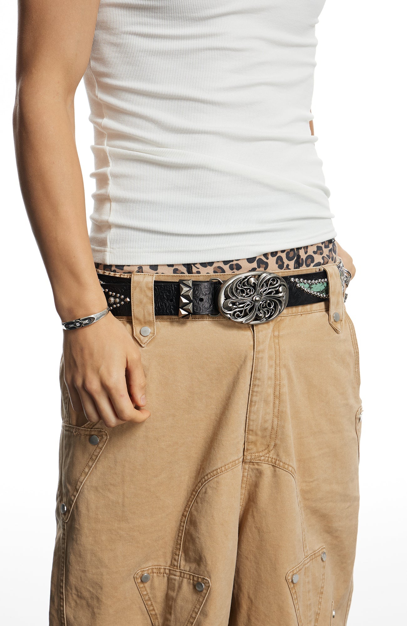 DND4DES Studded Engraved Leather Belt-Accessories-Black (Zebra Pattern)-Free Shipping Leatheretro