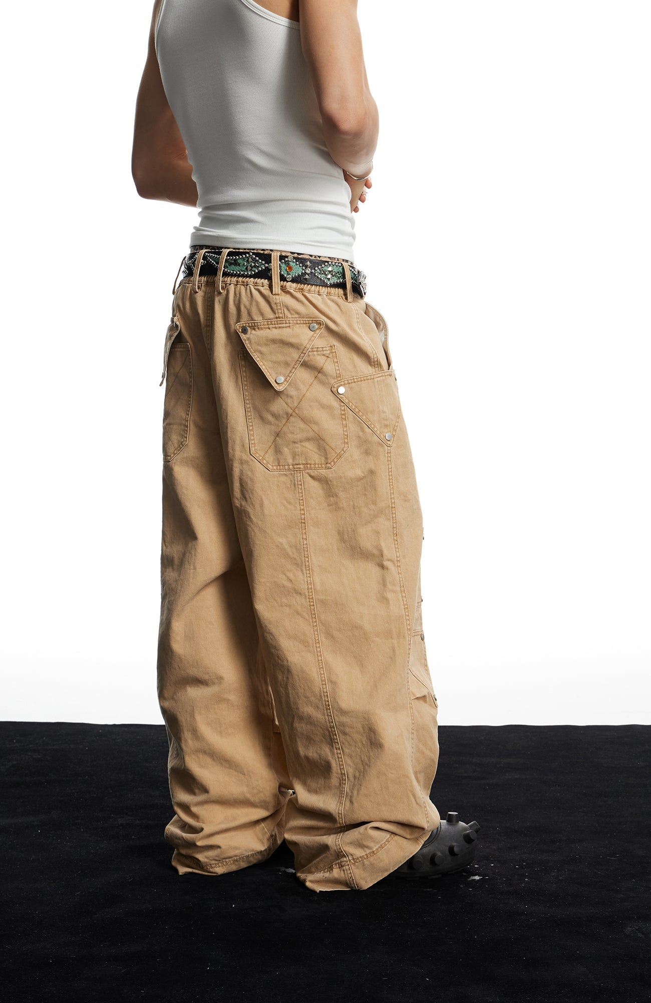 DND4DES Geometric Panel Studded Wide-Leg Pants-Pants-S (Preorder)-Free Shipping Leatheretro