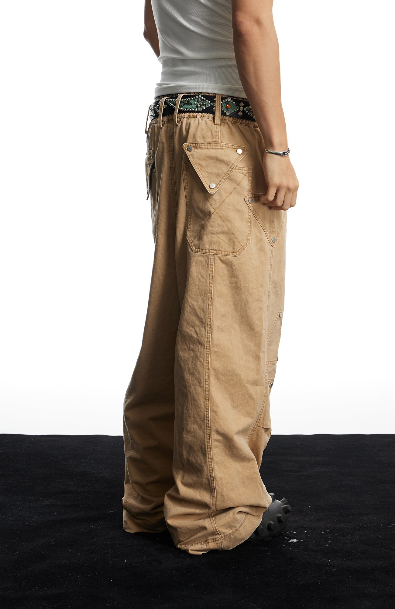 DND4DES Geometric Panel Studded Wide-Leg Pants-Pants-S (Preorder)-Free Shipping Leatheretro