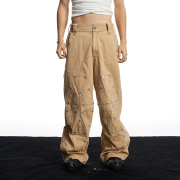 DND4DES Geometric Panel Studded Wide-Leg Pants-Pants-S (Preorder)-Free Shipping Leatheretro