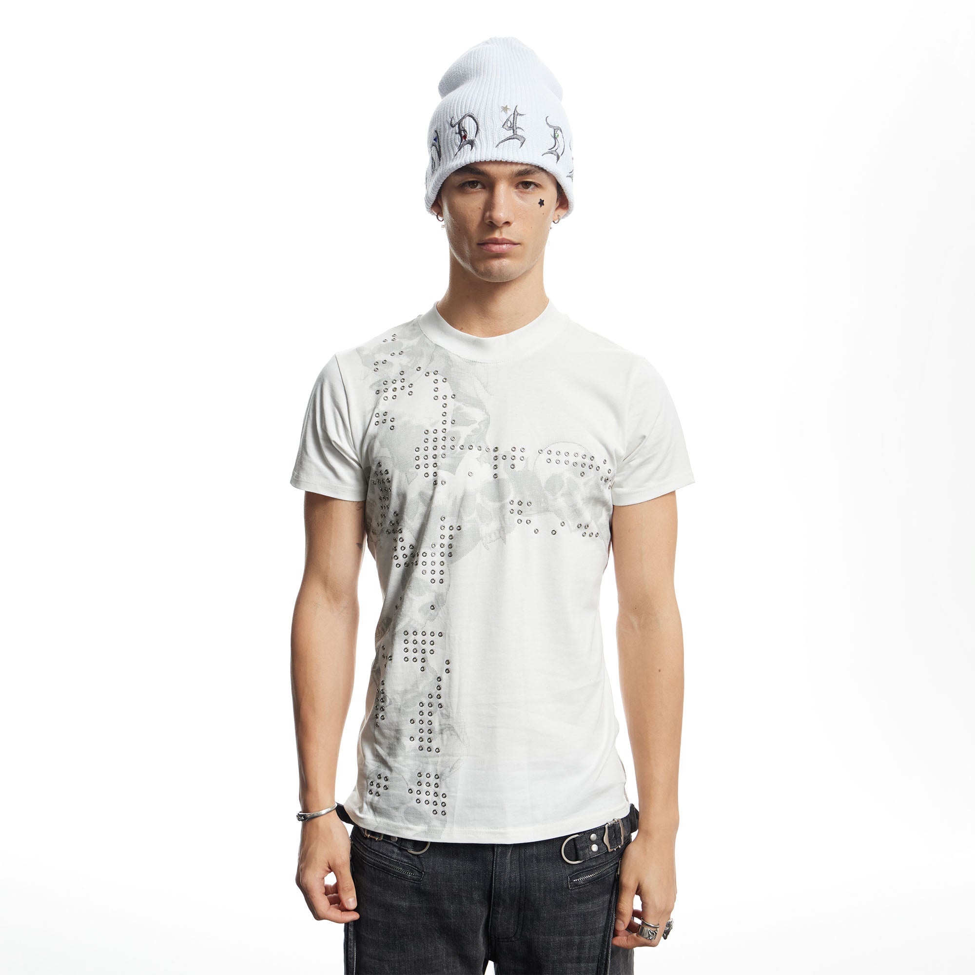 DND4DES Rivet Cross Graphic T-Shirt-T Shirt-S-White-Free Shipping Leatheretro