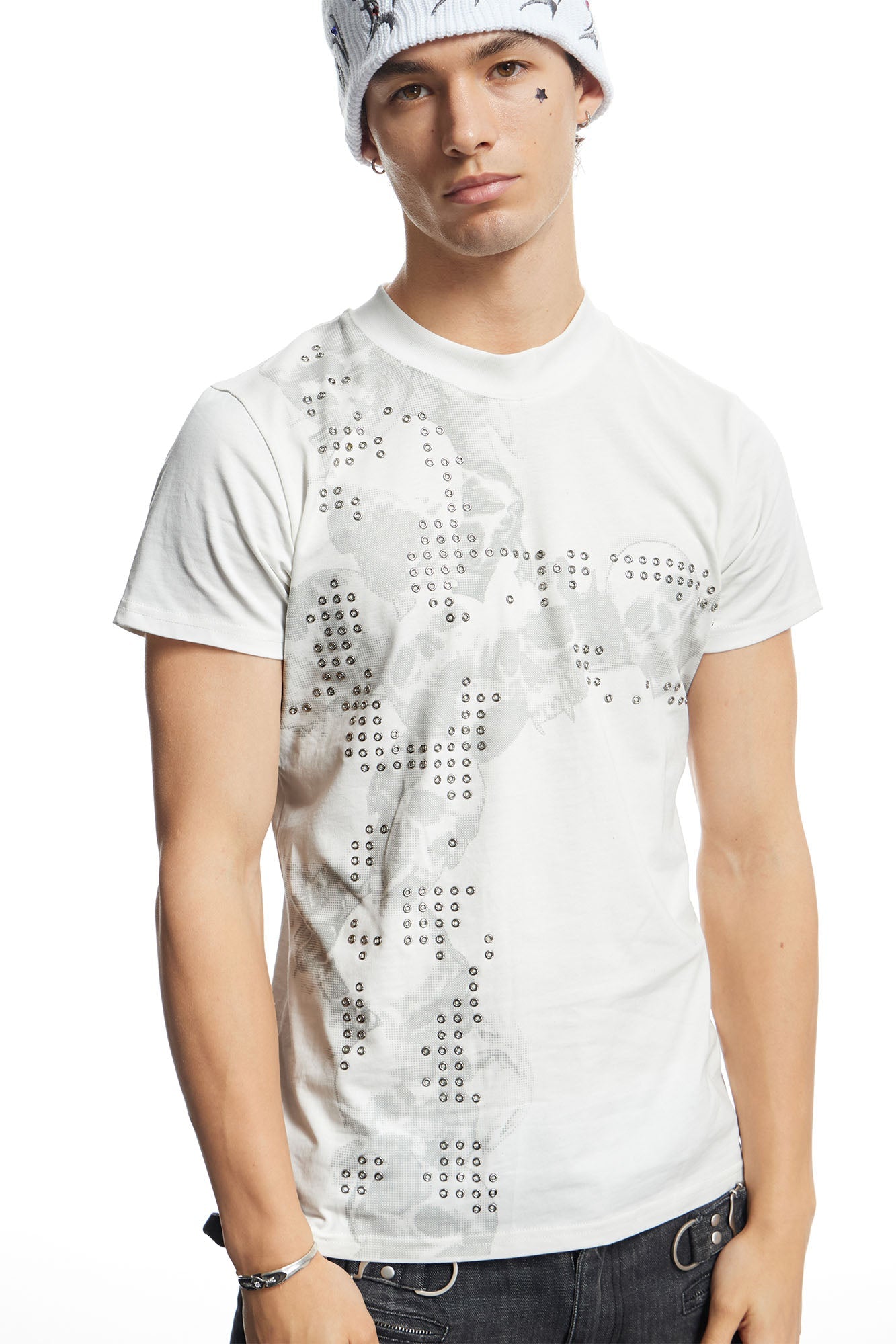 DND4DES Rivet Cross Graphic T-Shirt-T Shirt-S-White-Free Shipping Leatheretro