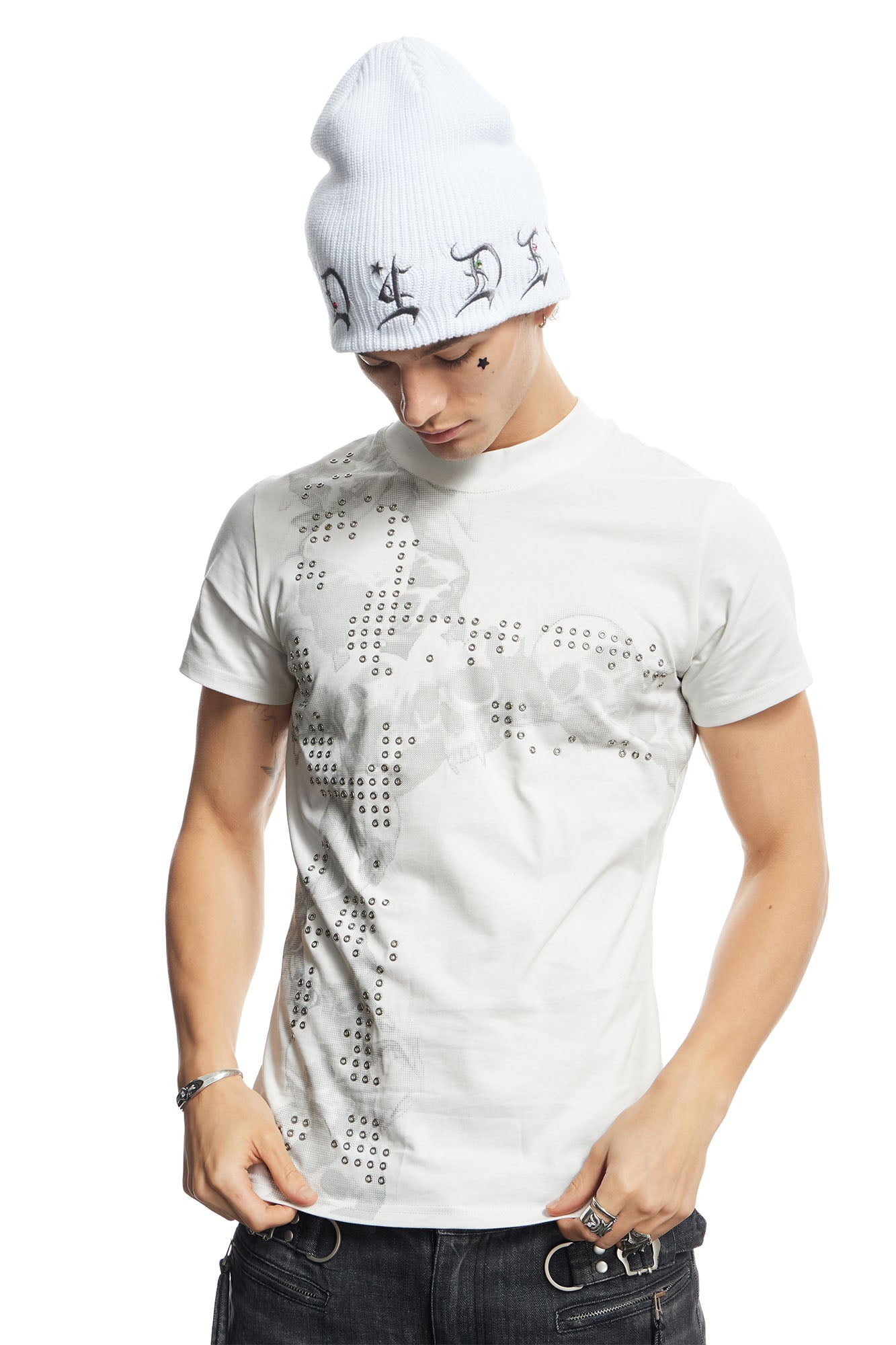 DND4DES Rivet Cross Graphic T-Shirt-T Shirt-S-White-Free Shipping Leatheretro