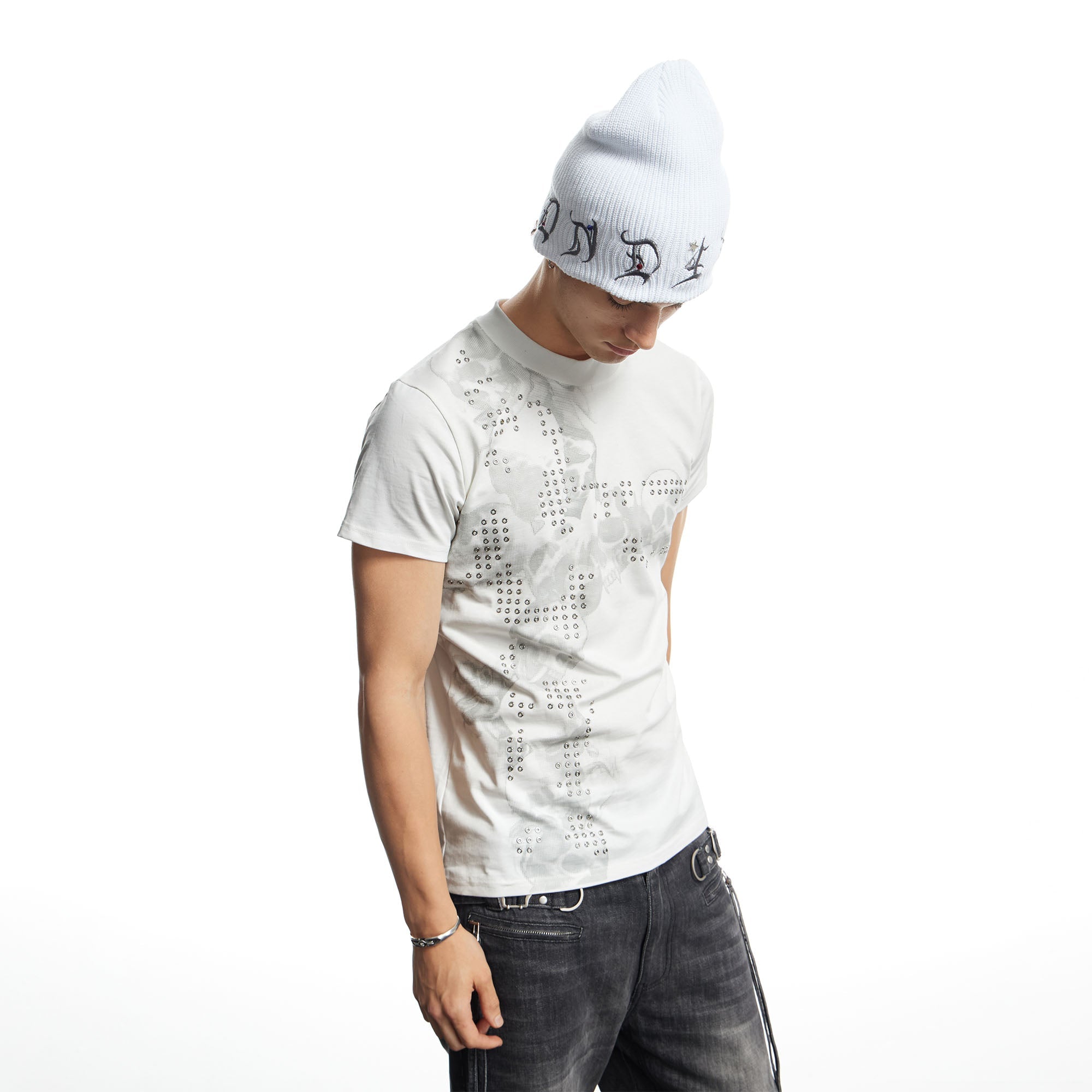 DND4DES Rivet Cross Graphic T-Shirt-T Shirt-S-White-Free Shipping Leatheretro