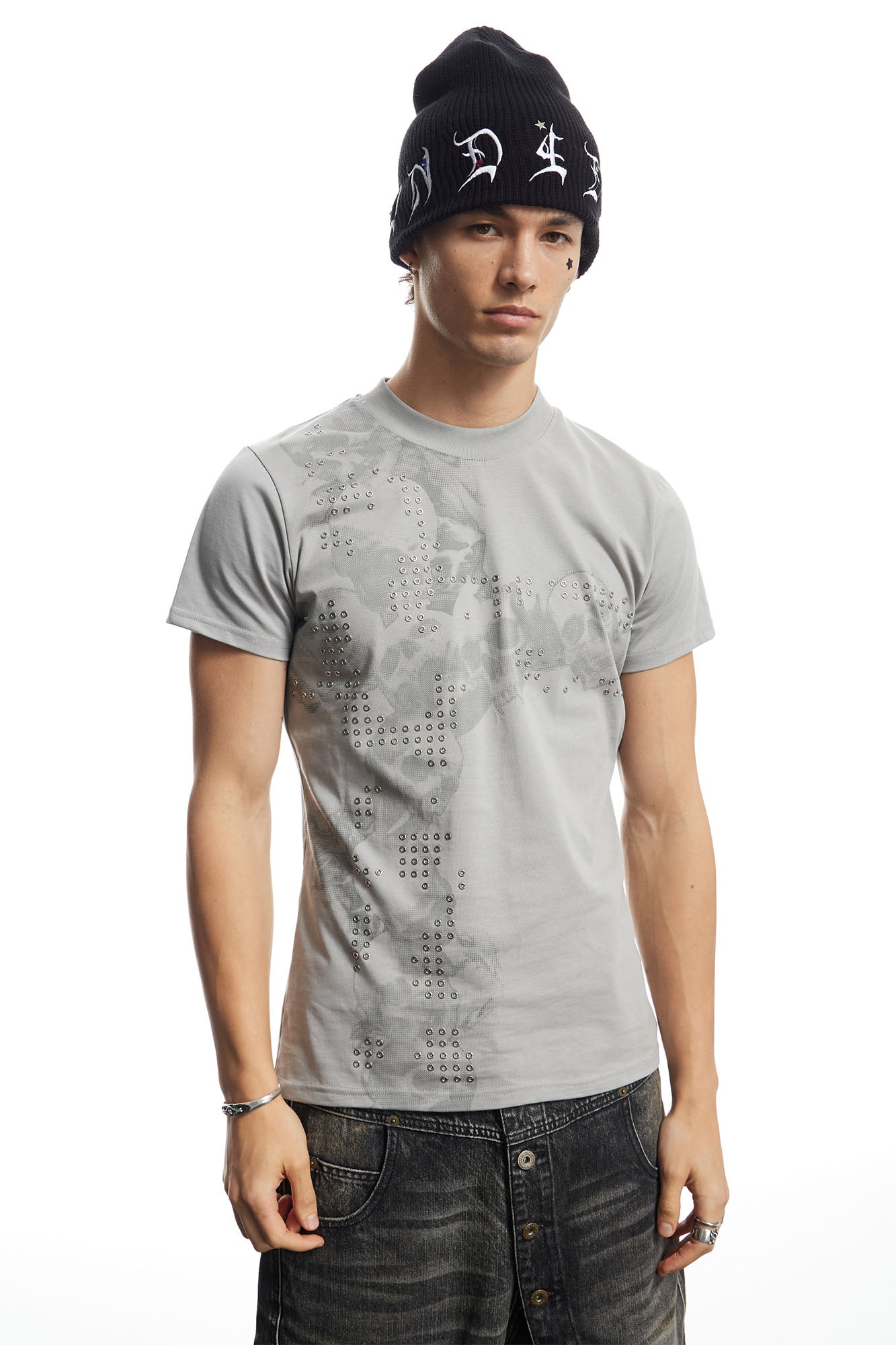 DND4DES Rivet Cross Graphic T-Shirt-T Shirt-S-White-Free Shipping Leatheretro