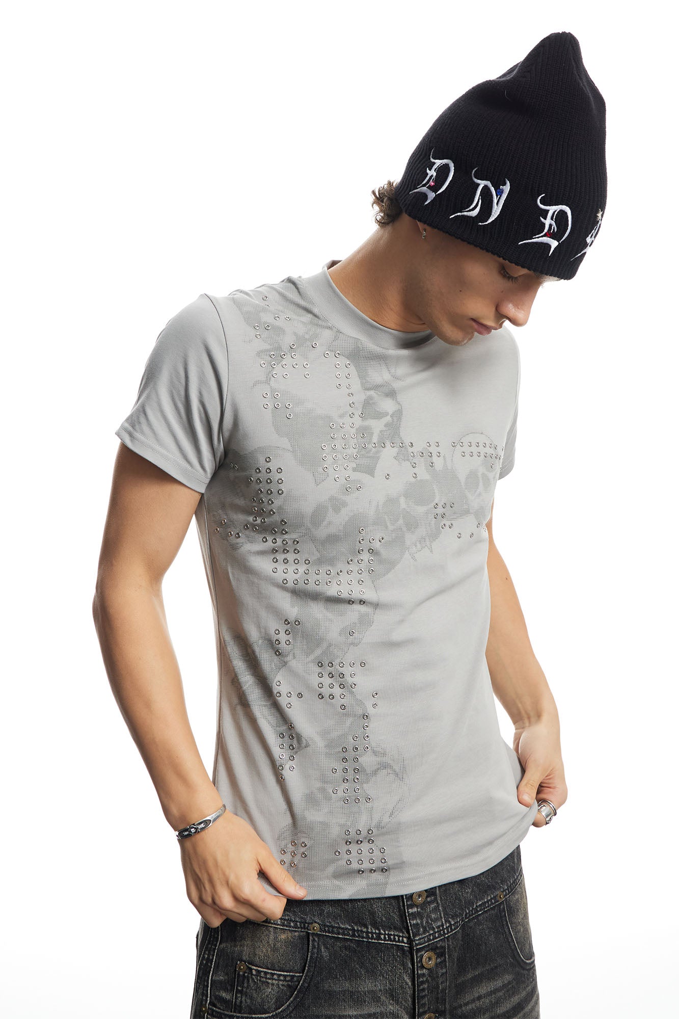 DND4DES Rivet Cross Graphic T-Shirt-T Shirt-S-White-Free Shipping Leatheretro