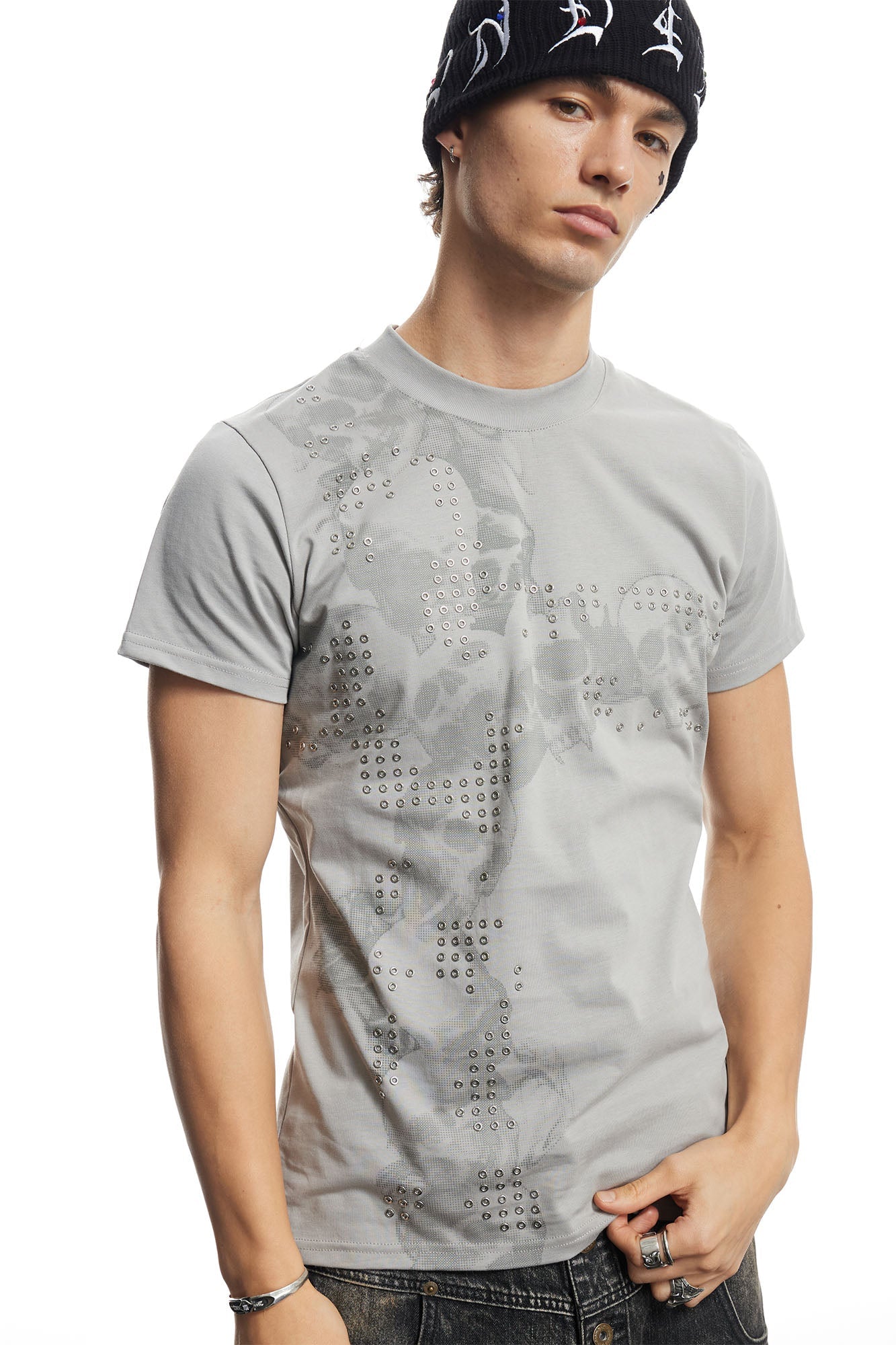DND4DES Rivet Cross Graphic T-Shirt-T Shirt-S-White-Free Shipping Leatheretro