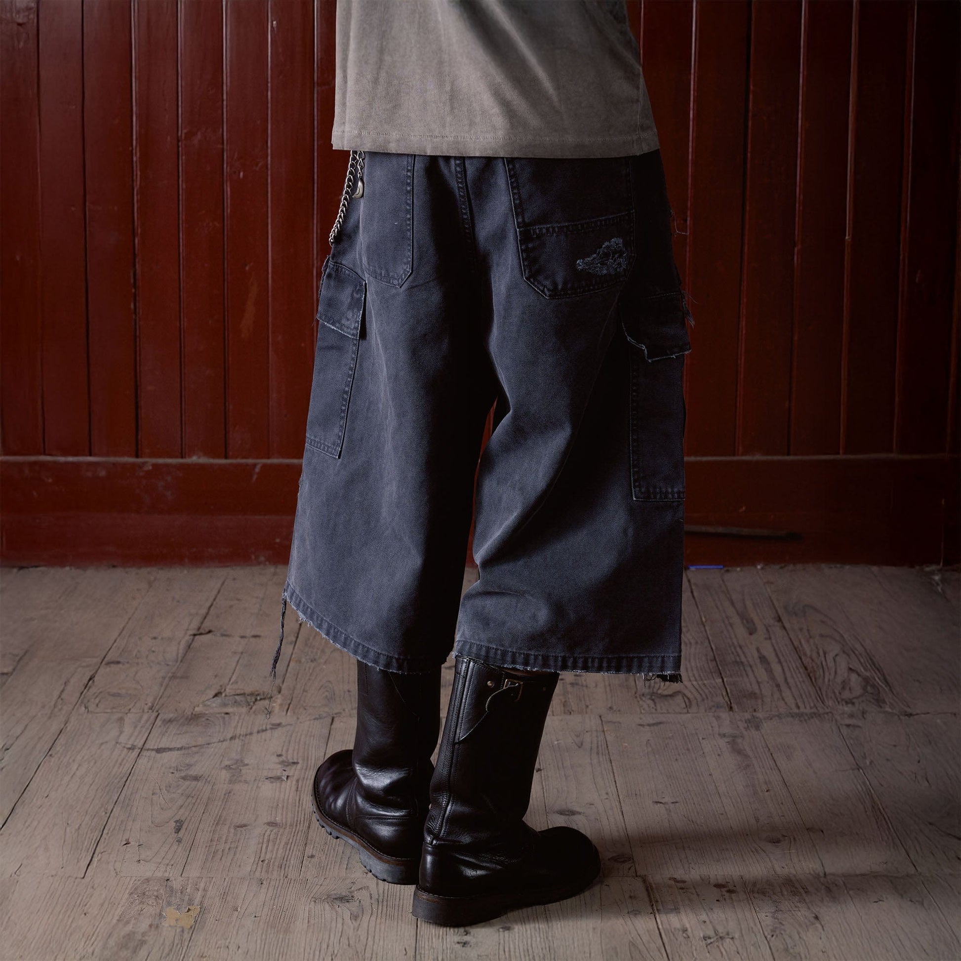 IN EXISTENCE Distressed Multi-Pocket Straight-Leg Cargo Shorts-Shorts-S-Gray-Free Shipping Leatheretro