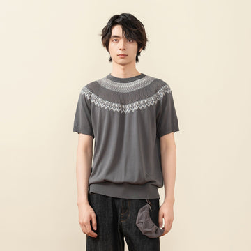 MOITIEDEPETALE Fair Isle Jacquard Tee-T Shirt-XS-Gray-Free Shipping Leatheretro