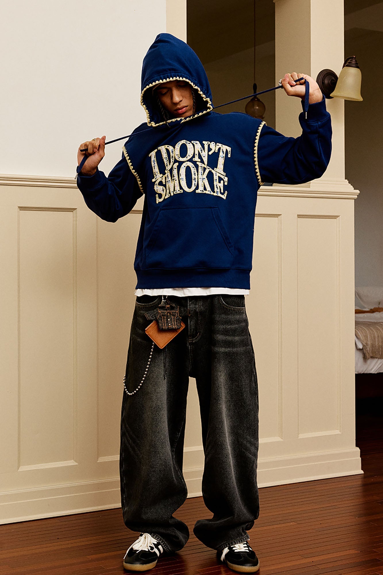 DONSMOKE Retro Embroidered Patch Whipstitch Hoodie-Hoodie-S-Dark Blue-Free Shipping Leatheretro