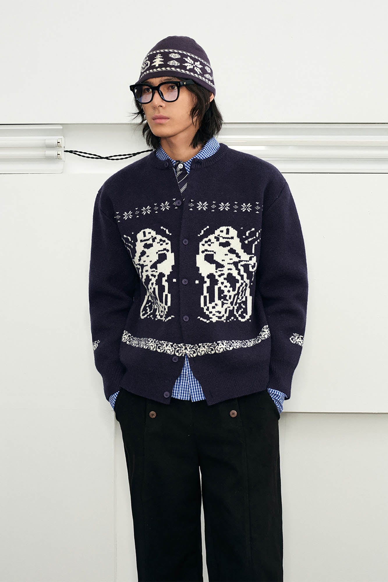 KREATE Fair Isle Button-Up Cardigan-Sweater-S-Blue-Free Shipping Leatheretro