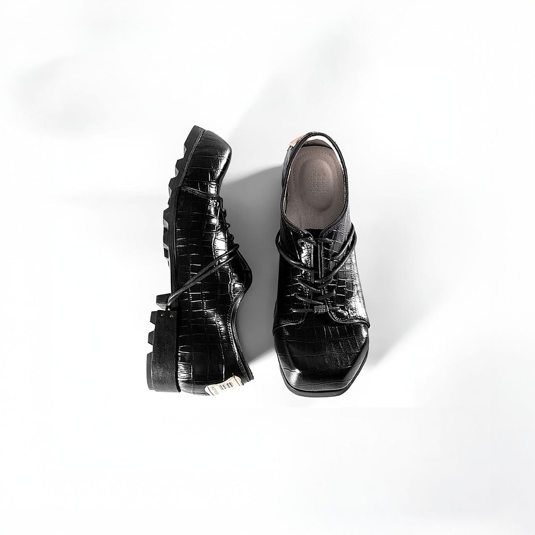 REWRITE Croc-Embossed Square-Toe Derby Shoes-Shoes-38.5-Free Shipping Leatheretro