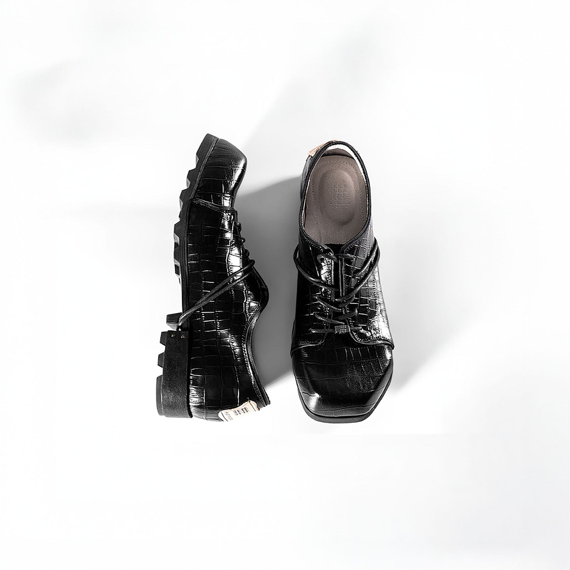 REWRITE Croc-Embossed Square-Toe Derby Shoes-Shoes-38.5-Free Shipping Leatheretro