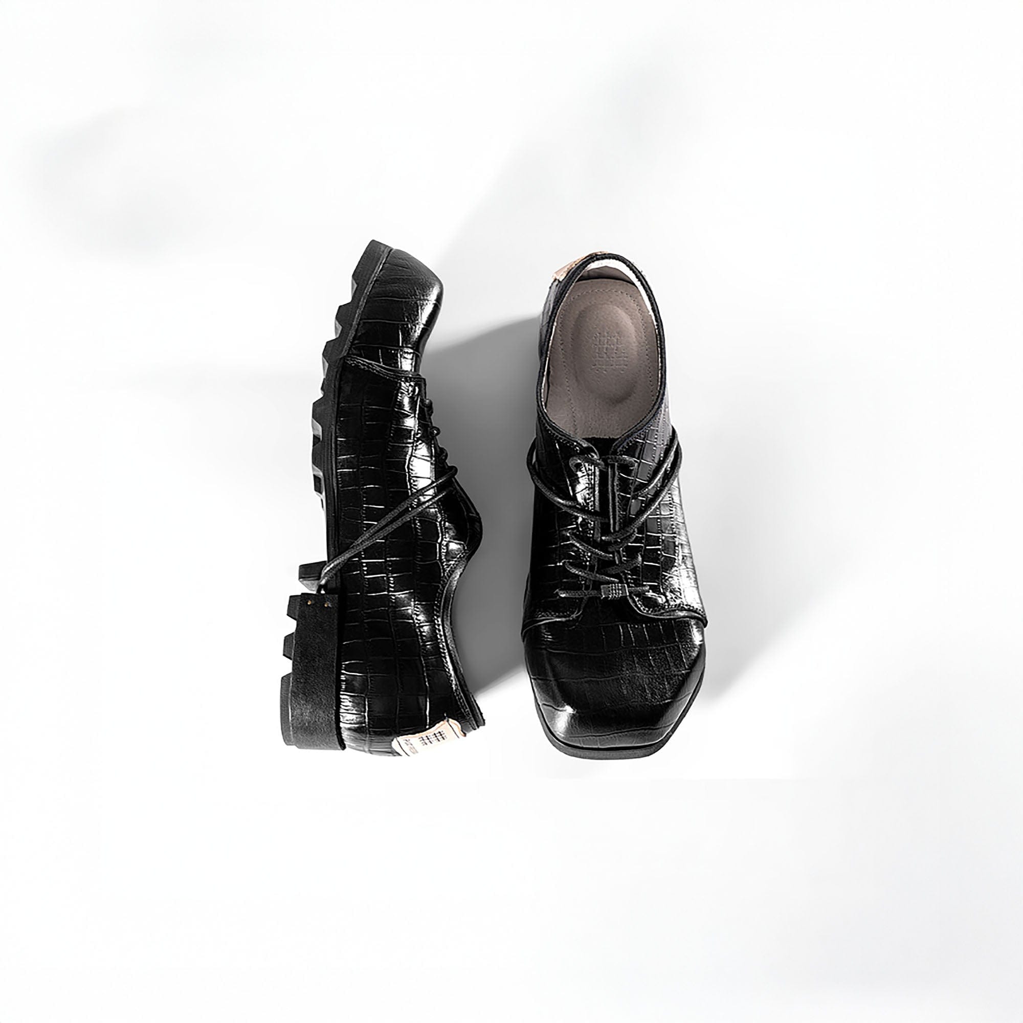 REWRITE Croc-Embossed Square-Toe Derby Shoes-Shoes-38.5-Free Shipping Leatheretro