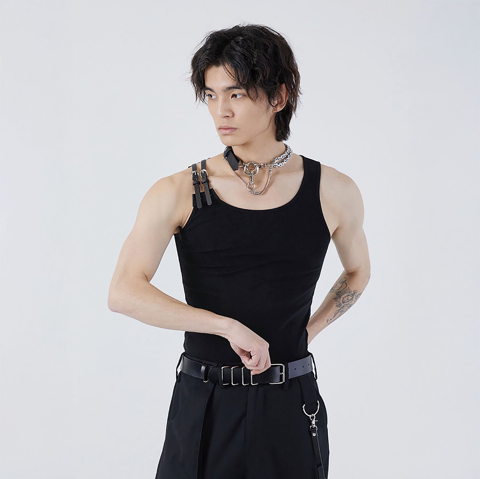 TUIMU Buckle Strap Ribbed Tank Top-Tank Top-M-Black-Free Shipping Leatheretro