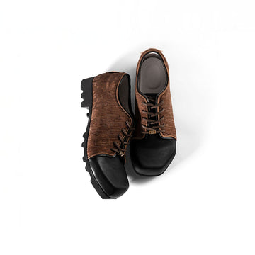 REWRITE Silk Panel Crinkled Square-Toe Derby Shoes-Shoes-39-Free Shipping Leatheretro