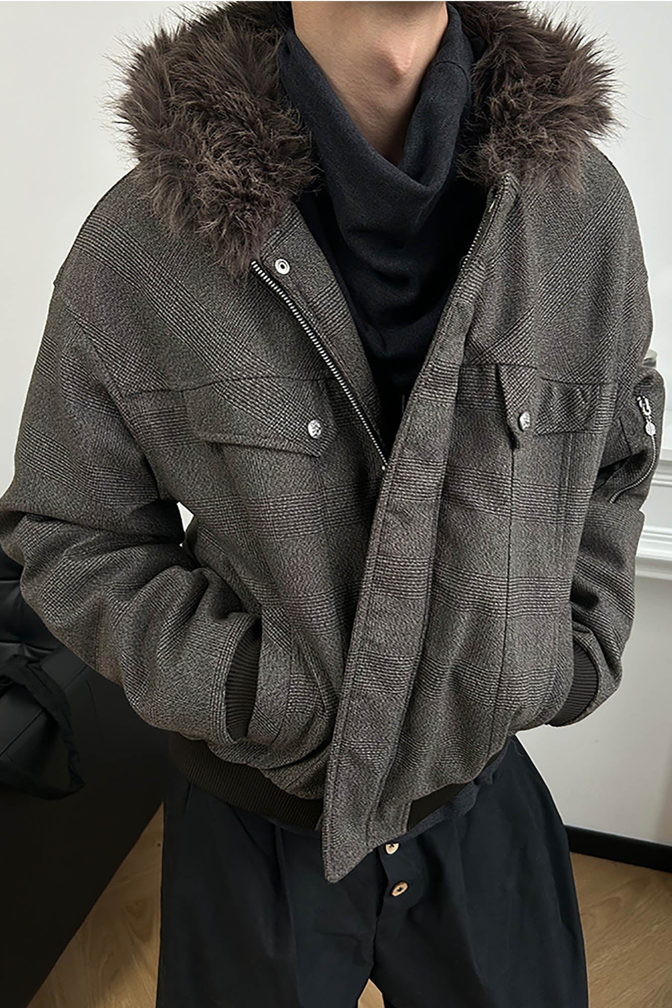 KREATE Padded Faux Fur Collar Utility Jacket-Jacket-S-Multicolor-Free Shipping Leatheretro