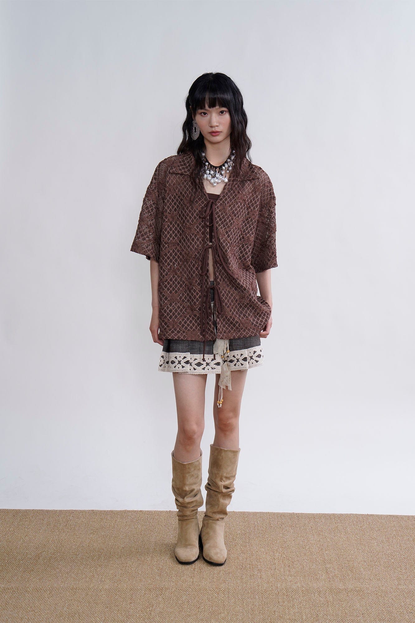 ORAL UTOPIA Crochet Tie-Front Sheer Cuban Half Shirt-Half shirt-S-Free Shipping Leatheretro