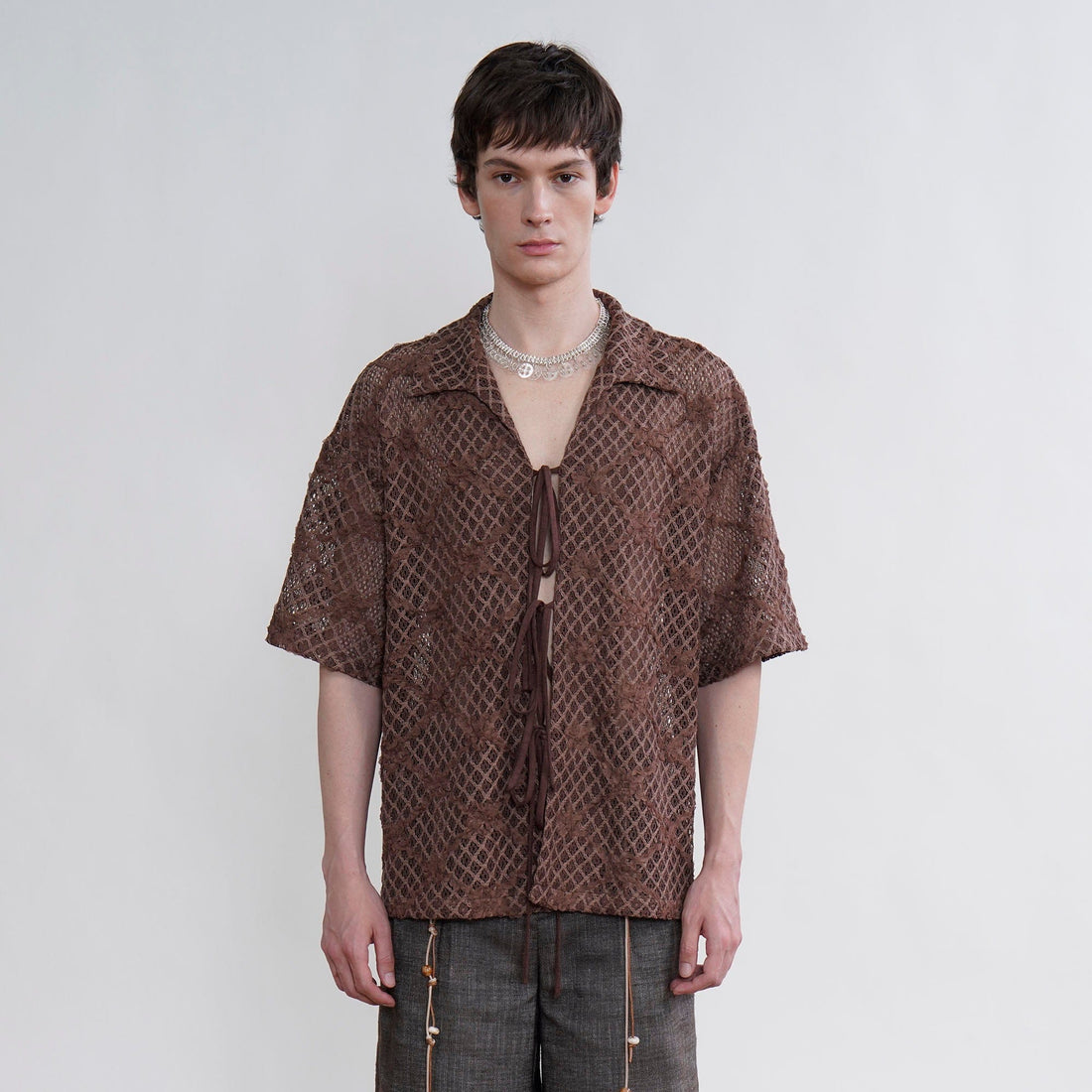 ORAL UTOPIA Crochet Tie-Front Sheer Cuban Half Shirt-Half shirt-S-Free Shipping Leatheretro