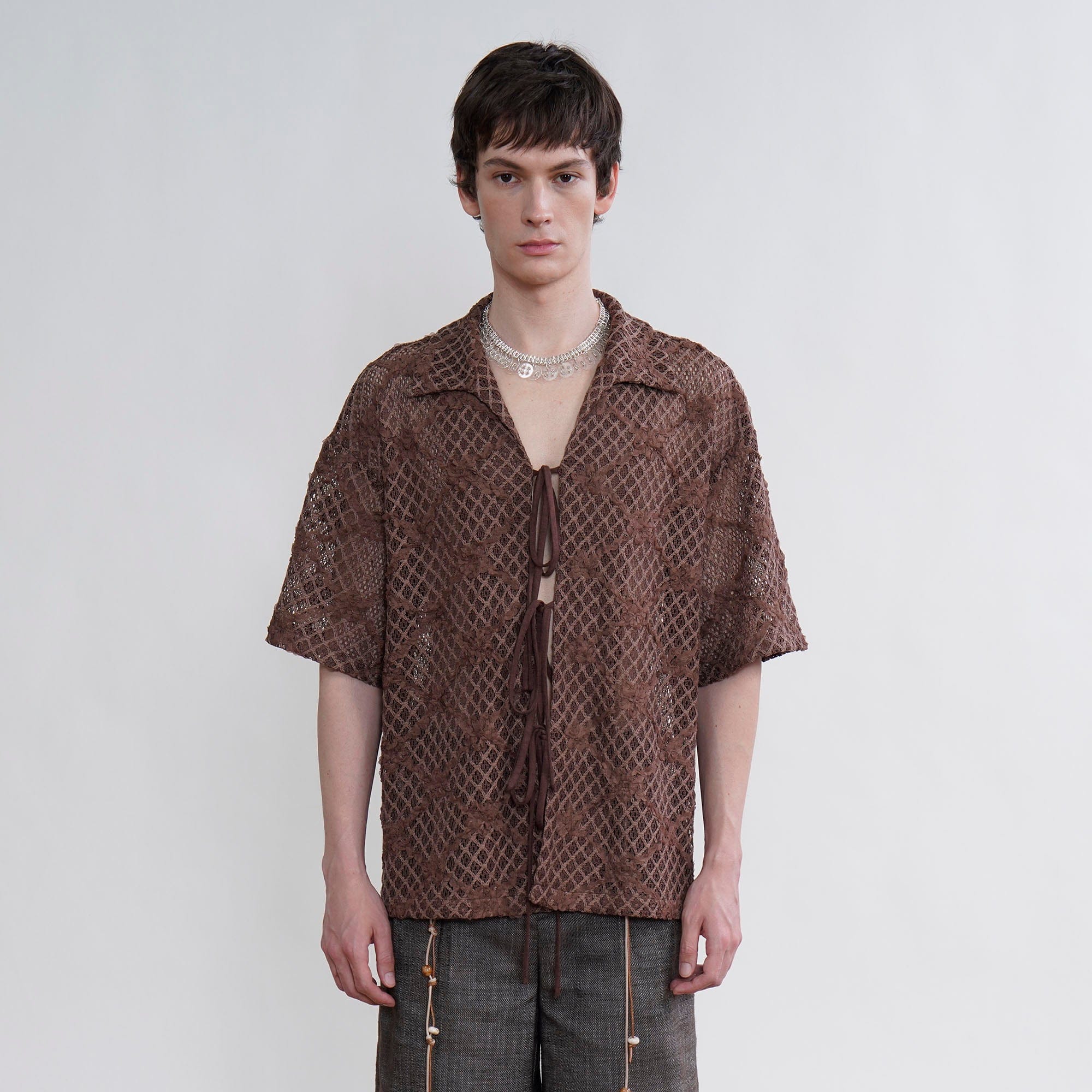 ORAL UTOPIA Crochet Tie-Front Sheer Cuban Half Shirt-Half shirt-S-Free Shipping Leatheretro