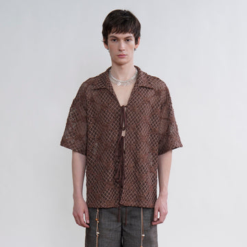 ORAL UTOPIA Crochet Tie-Front Sheer Cuban Half Shirt-Half shirt-S-Free Shipping Leatheretro