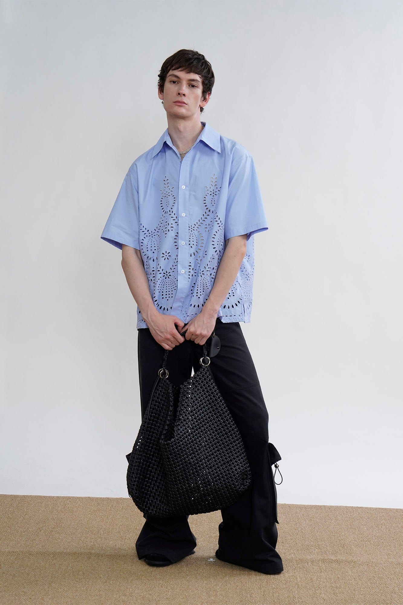 ORAL UTOPIA Geometric Eyelet Embroidery Half Shirt-Half shirt-S-Free Shipping Leatheretro