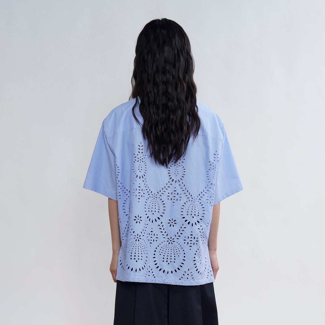 ORAL UTOPIA Geometric Eyelet Embroidery Half Shirt-Half shirt-S-Free Shipping Leatheretro