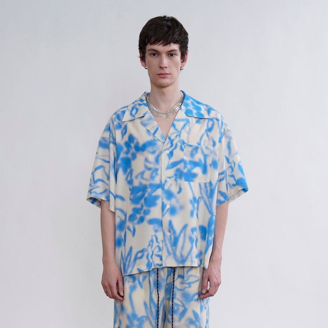 ORAL UTOPIA Airbrushed Floral Tencel Cuban Half Shirt-Half shirt-S-Free Shipping Leatheretro
