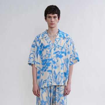 ORAL UTOPIA Airbrushed Floral Tencel Cuban Half Shirt-Half shirt-S-Free Shipping Leatheretro