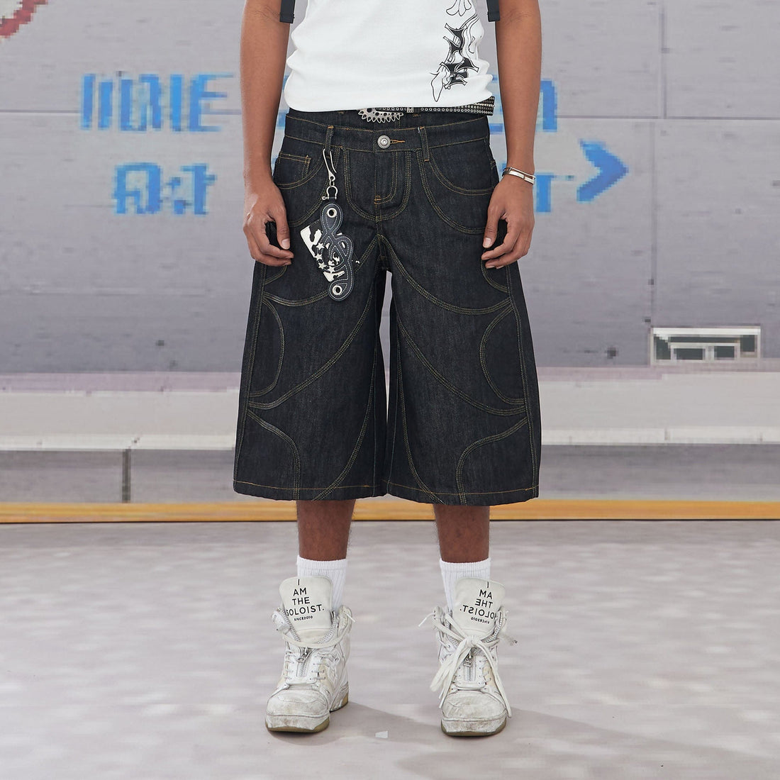 DND4DES Batwing Spliced Double-Waistband Raw Denim Shorts-Shorts-XS-Free Shipping Leatheretro