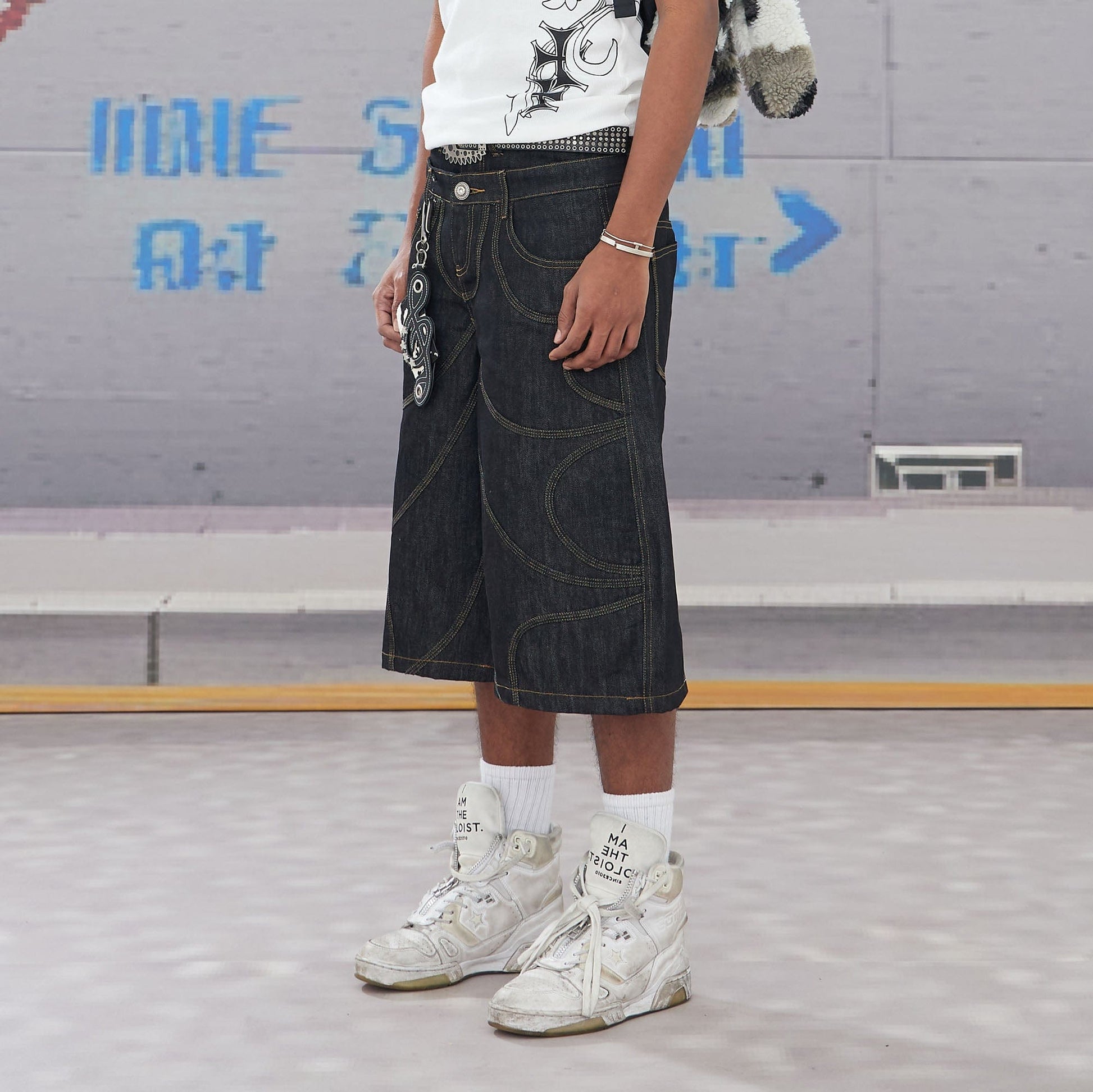 DND4DES Batwing Spliced Double-Waistband Raw Denim Shorts-Shorts-XS-Free Shipping Leatheretro