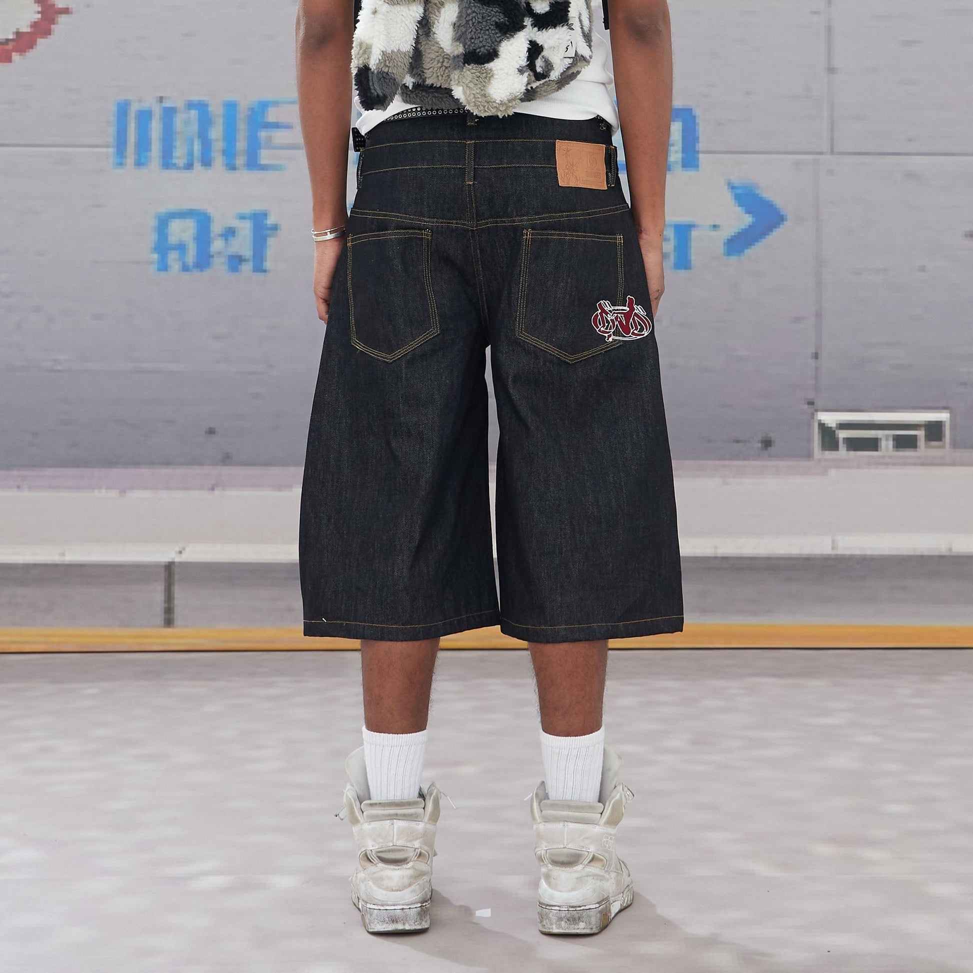 DND4DES Batwing Spliced Double-Waistband Raw Denim Shorts-Shorts-XS-Free Shipping Leatheretro