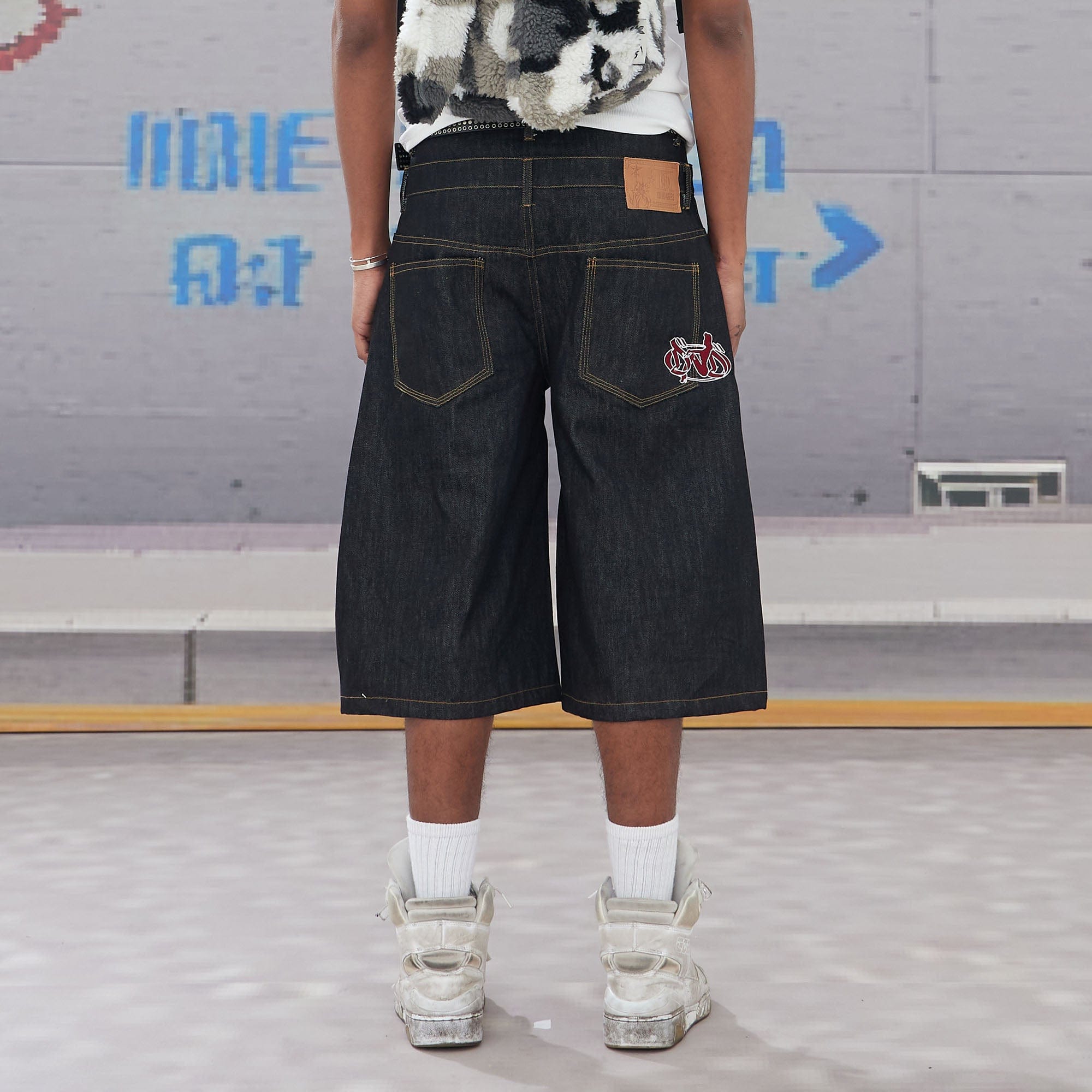 DND4DES Batwing Spliced Double-Waistband Raw Denim Shorts-Shorts-XS-Free Shipping Leatheretro