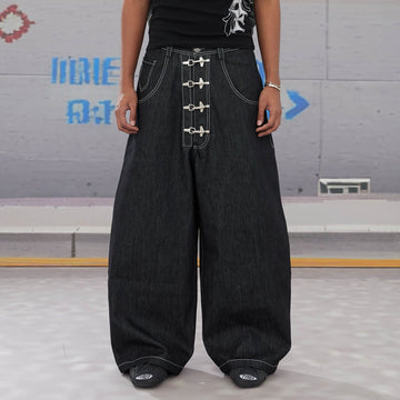 DND4DES Airplane-Buckle Curved Baggy Jeans-Jeans-XS-Free Shipping Leatheretro