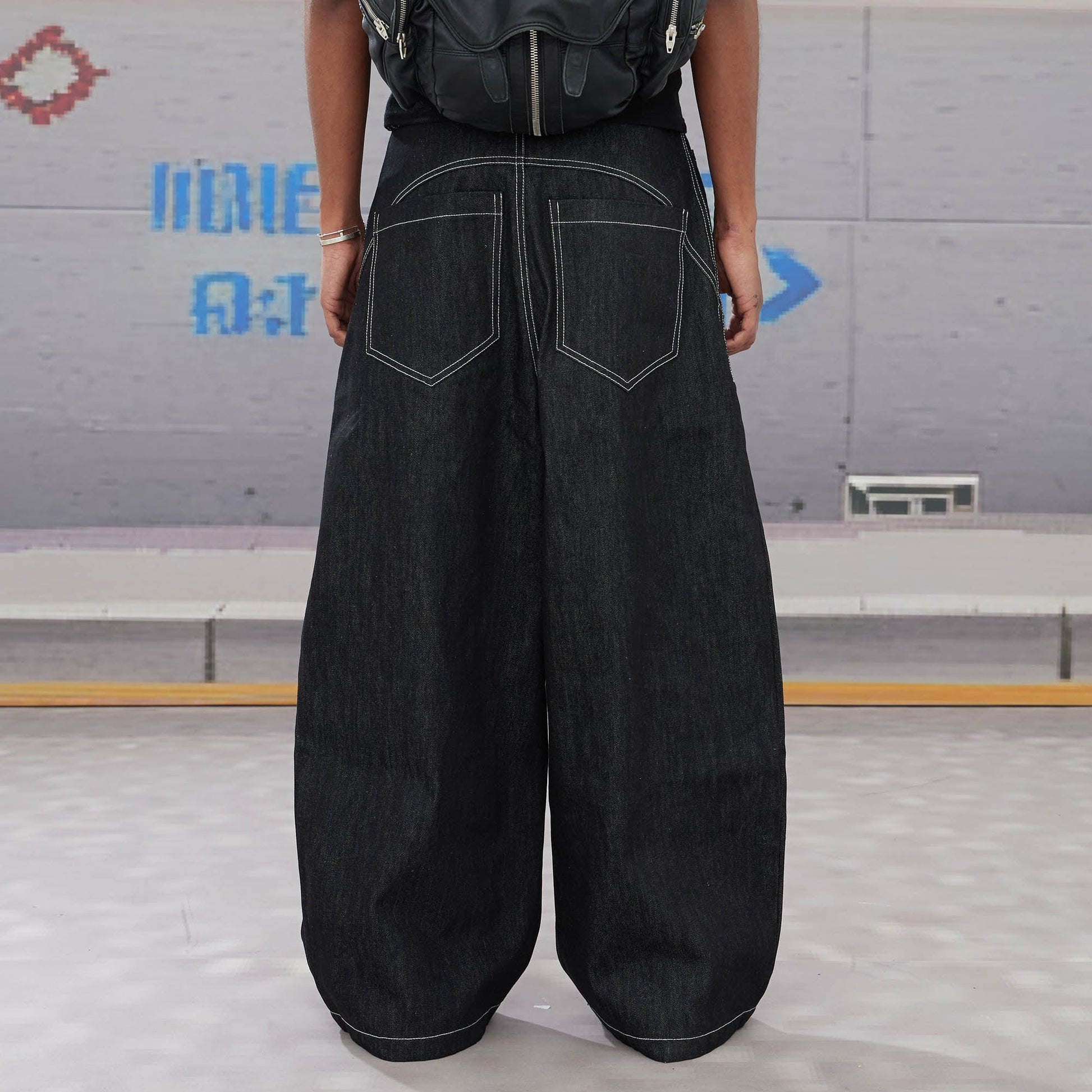 DND4DES Airplane-Buckle Curved Baggy Jeans-Jeans-XS-Free Shipping Leatheretro