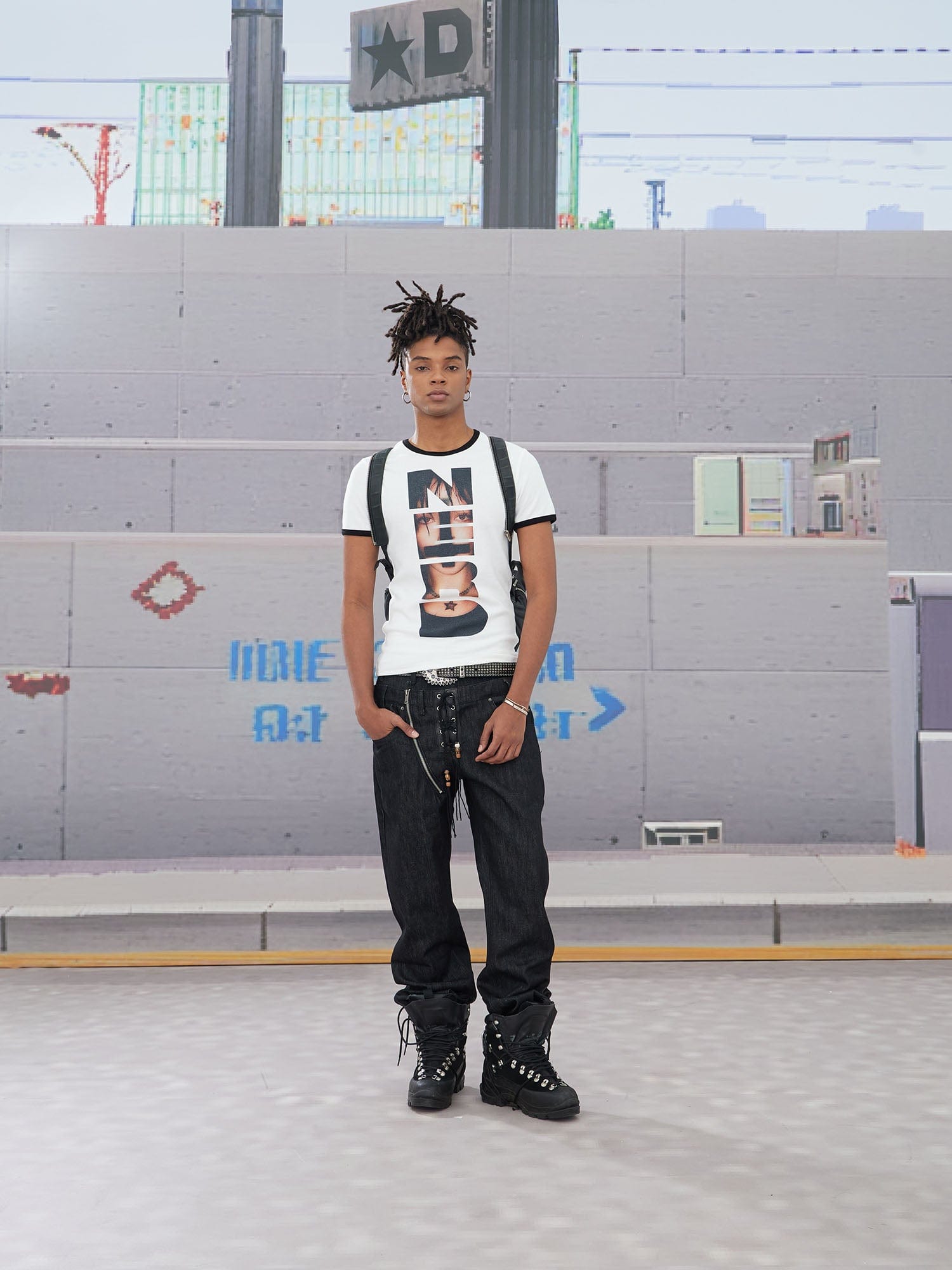 DND4DES Slanted Zipper Lace-Up Double-Waistband Raw Jeans-Jeans-XS-Free Shipping Leatheretro