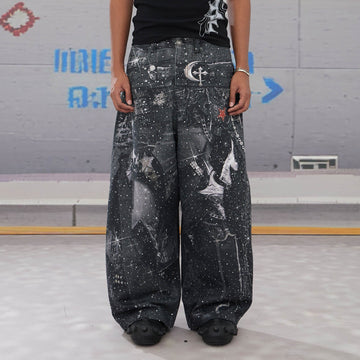 DND4DES Armour Full-Print Diamond Baggy Jeans-Jeans-XS-Free Shipping Leatheretro