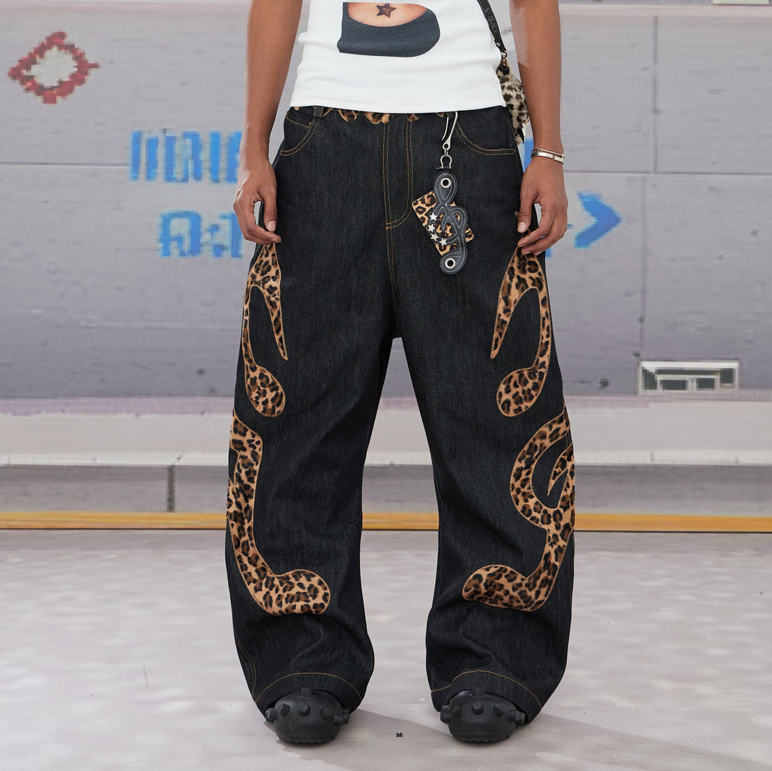 DND4DES Leopard Music Note Patch Baggy Jeans-Jeans-XXS-Free Shipping Leatheretro