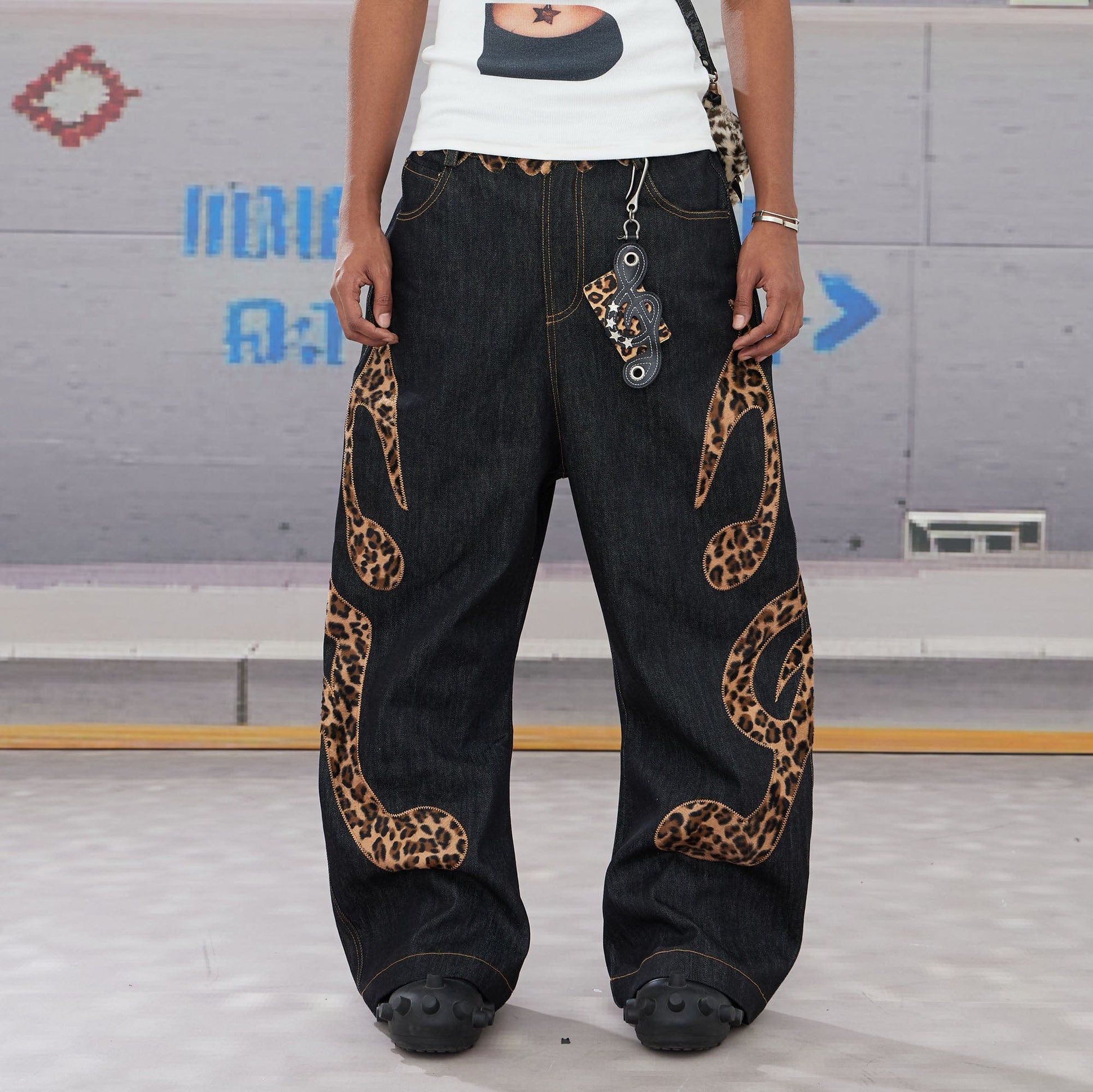 DND4DES Leopard Music Note Patch Baggy Jeans-Jeans-XXS-Free Shipping Leatheretro