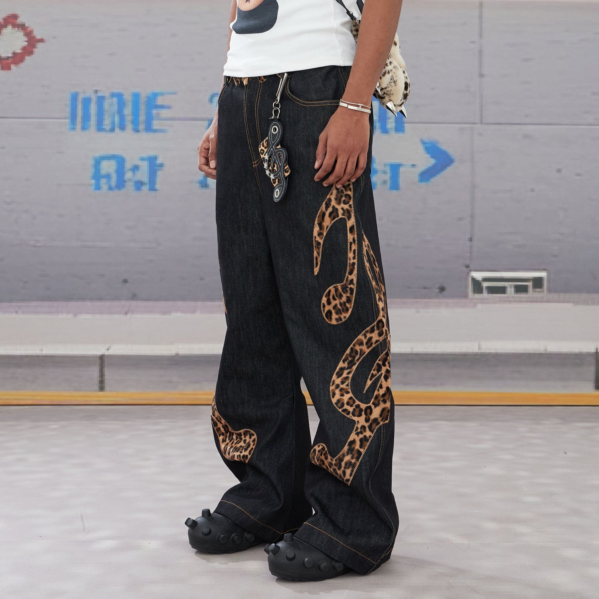 DND4DES Leopard Music Note Patch Baggy Jeans-Jeans-XXS-Free Shipping Leatheretro