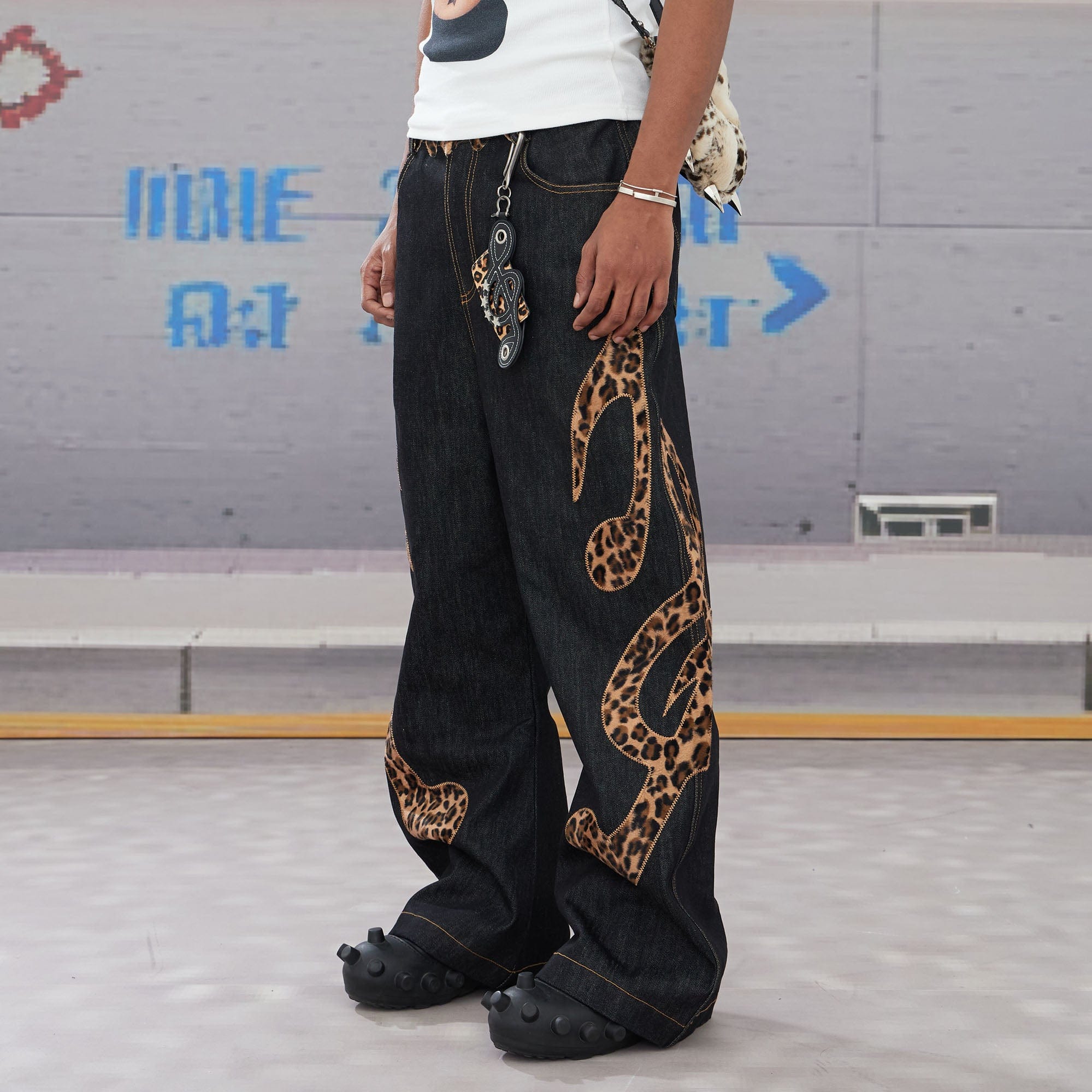 DND4DES Leopard Music Note Patch Baggy Jeans-Jeans-XXS-Free Shipping Leatheretro